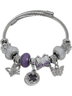 Purple Butterfly Charm Bracelets Cute Cartoon Friendship Silver Bracelet